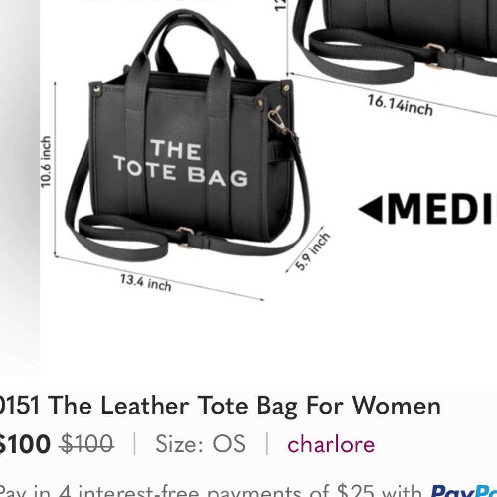 Black Leather Tote with Bold Text